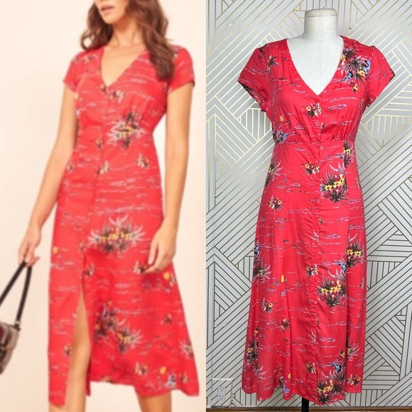 Reformation Red Floral Midi Dress - Picture 1 of 12